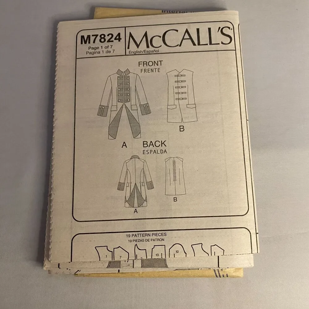#M7824 McCalls Costumes Outlander The Series Mens Costume Sewing Pattern Size 46